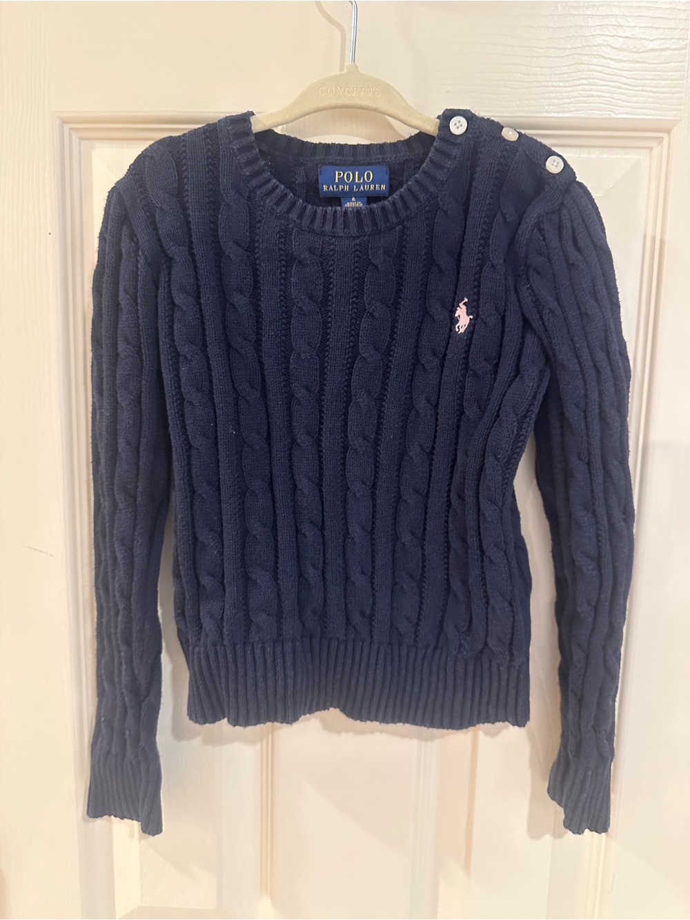 Polo by Ralph Lauren Navy Cable-Knit Sweater with Shoulder Buttons
